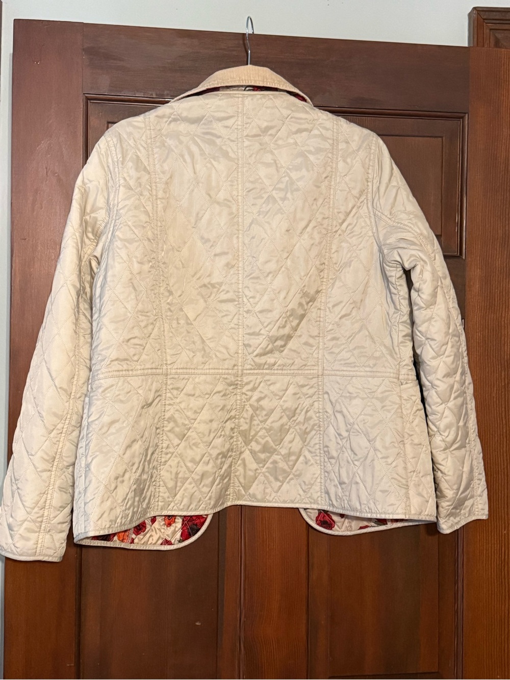 Barbour Cream Quilted Jacket with Cord Collar and Floral Lining - Picture 5 of 7